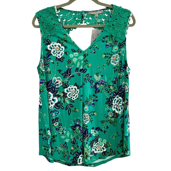 NWT Daniel Rainn Open Back Crochet Sleeveless Top Size 1X Floral Teal STITCH FIX - Picture 2 of 14